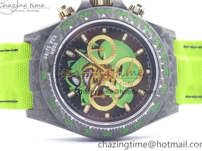 Green Dial Daytona Edition Carbon Strap WWF A7750 Best Black Nylon Green On V2 DIW 1103